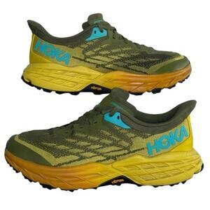 Hoka One One Men's Speedgoat 5 Sneakers in Avocado/Passion Fruit Size 10D EUC